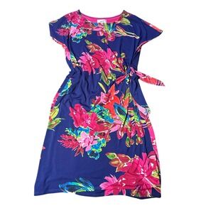 Signature by Robbie‎ Bee Floral Print Dress Tie Waist Casual Summer M